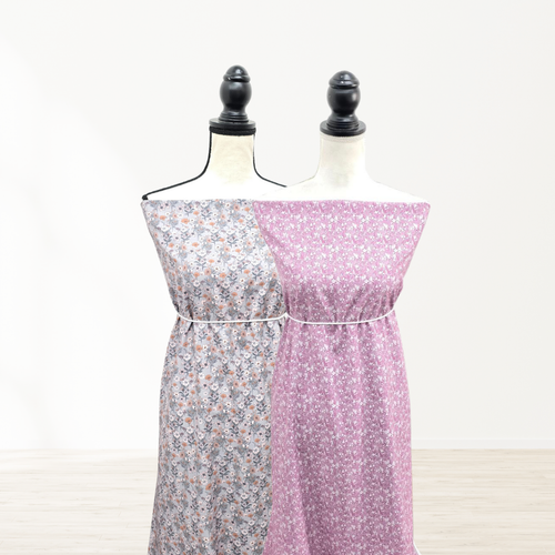 Petite Mauve Leafy Floral 4 Way Stretch Crinkle Poly Fabric (sold by half yards)