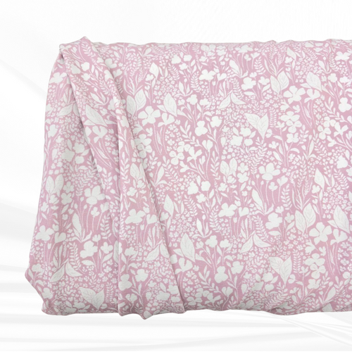 Small Light Rose Leafy Floral 4 Way Stretch Crinkle Poly Fabric (sold by half yards)