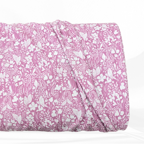 Small Mauve Leafy Floral Knit Swiss Dot Fabric (sold by half yards)