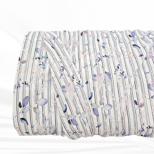 Beth's Exclusive Blue Vining Eucalyptus Poly Swiss Dot Fabric