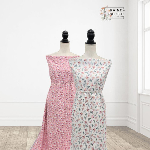 Beth's Exclusive Peach and Plum Easter Floral 4 Way Stretch Crinkle Poly Fabric (sold by half yards)