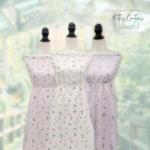 Beth's Exclusive Pink Botanical Stripes Missonia Knit Fabric (sold by half yards)