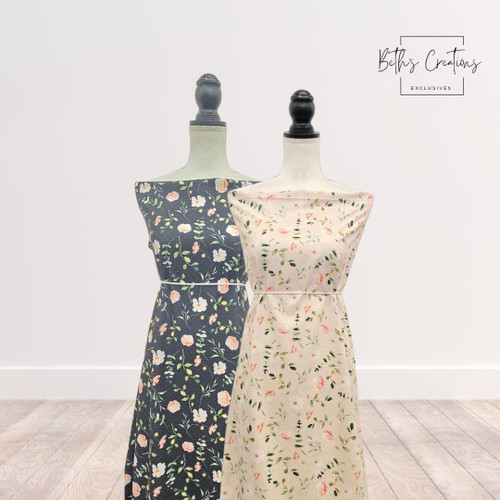 Beth's Exclusive Cream Dainty Spring Sprigs 4 Way Stretch Crinkle Poly (sold by half yards)