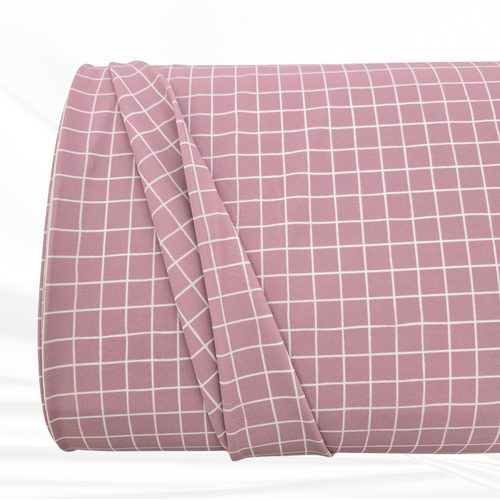 Mauve Farmhouse Plaid 4-way Stretch Crinkle Poly Fabric (sold by half yard)