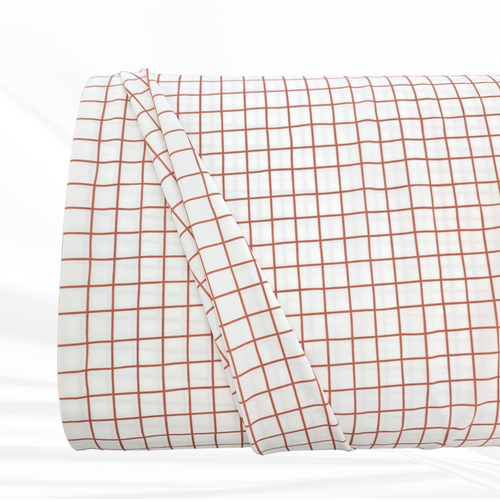 Rust Farmhouse Plaid 4-way Stretch Crinkle Poly Fabric (sold by half yard)