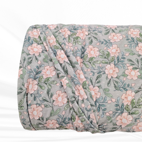 Beth's Exclusive Sage with Peach Floral and Sprigs Knit Swiss Dot Fabric (sold by half yards)