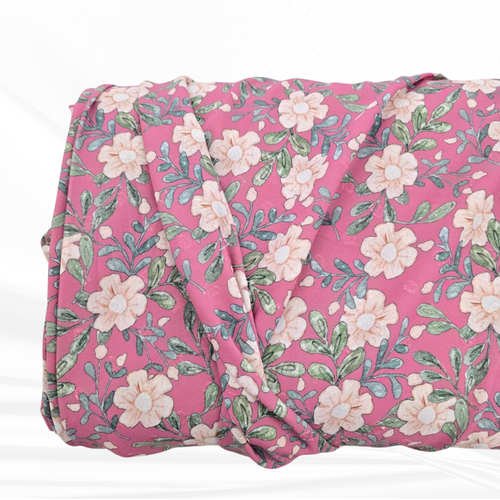 Beth's Exclusive Hot Pink with Peach Floral and Sprigs Round Poly Swiss Dot Fabric (sold by half yards)