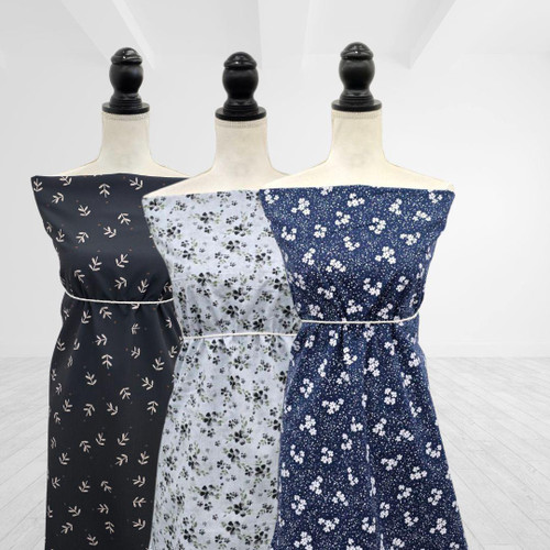 Navy Snowy Floral Clusters Tropical Breeze Fabric (sold by half yards)