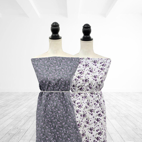 Charcoal and Lavendar Floral Clusters Tropical Breeze Fabric (sold by half yards)