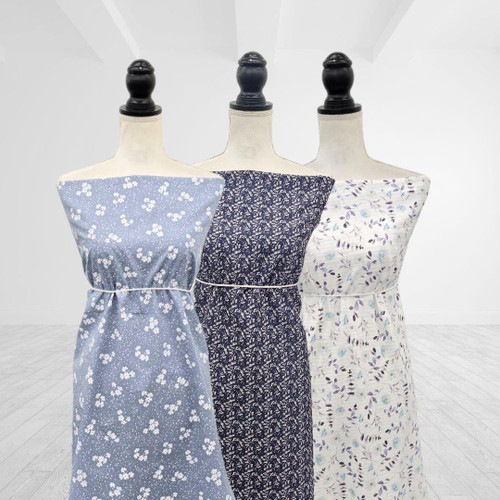 Dusty Blue Snowy Floral Tropical Breeze Fabric (sold by half yards)