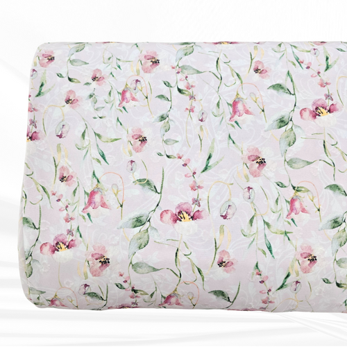 Beth's Exclusive Orchid Pansies and Lilies Round Poly Swiss Dot Fabric (sold by half yards)