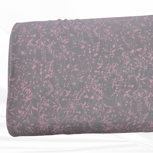 Charcoal with Purple Sprigs Airflow Poly Fabric (sold by half yards)