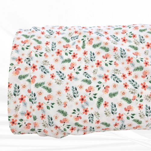 Beth's Exclusive Peach Flowers And Greens 4way Poly (sold by half yards)