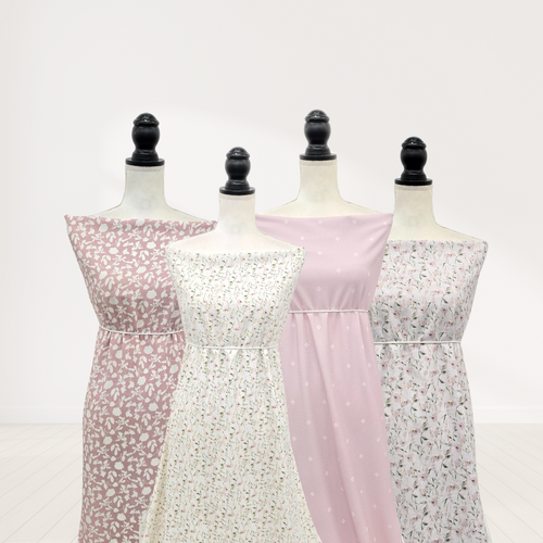 Beth's Exclusive Pink Petite Pansies and Lilies Round Poly Swiss Dot Fabric (sold by half yard)