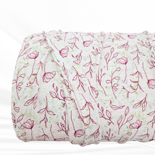 Beth's Exclusive Magenta and Sage Sprigs Wave Knit Fabric (sold by half yard)