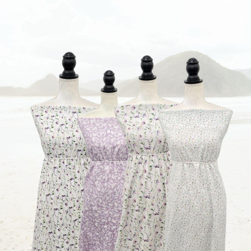 Dainty Plum Pansies Airflow Poly Fabric (sold by half yard)