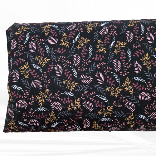 Pink, Gold and Burgundy Sprigs Poly Swiss Dot Fabric (sold by half yards)