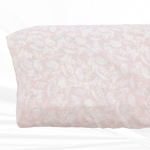 Beth's Exclusive Light Pink with Scattered Leaves Penny Size Linen Swiss Dot Fabric (sold by half yards)