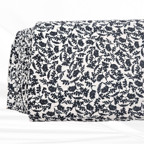 Black and White Scattered Leaves Polyester Fabric (sold by half yard)