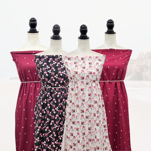 Red with White  Diamonds 4 Way Stretch Crinkle Poly Fabric (sold by half yards)