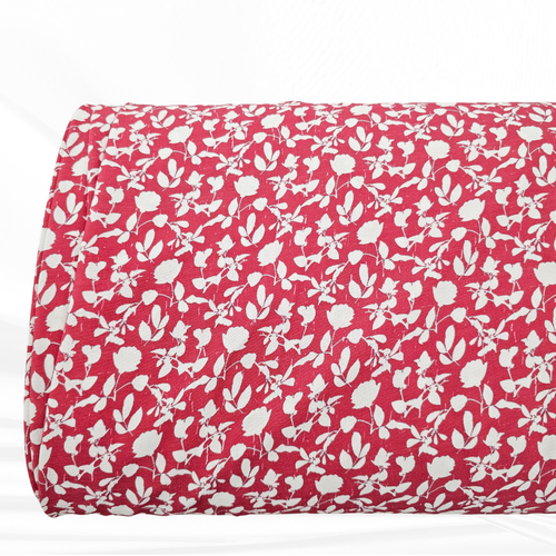 Red with White Flowers and Leaves Airflow Poly (sold by half yards)