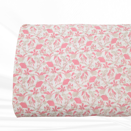 Pink and Tan Sprigs 4 Way Stretch Crinkle Poly Fabric (sold by half yards)