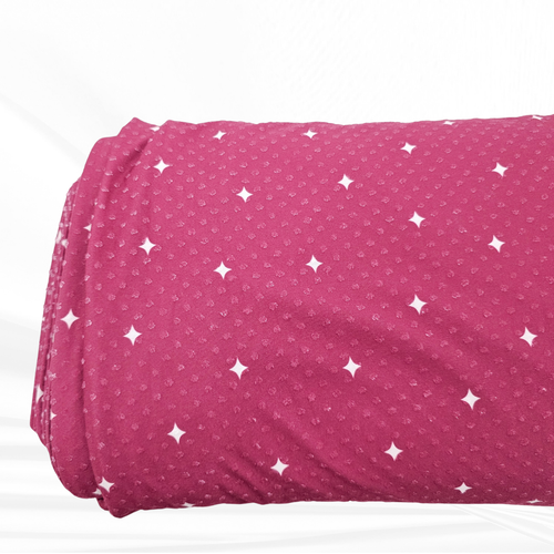 Four-Point Stars On Red Knit Swiss Dot (sold by half yards