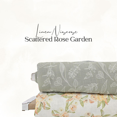 Beth's Exclusive Ivory and Peach Rose Garden Linen Fabric (sold by half yards)