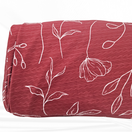 Burgundy Sprigs Wave Knit Fabric (Sold by half yards)