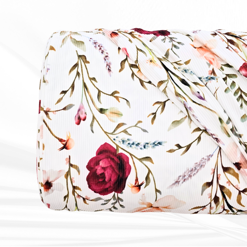 Large Magenta Elegance Floral Brushed Rib Knit Fabric