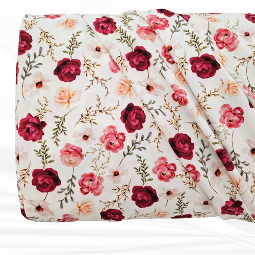 Beth's Exclusive Medium Flowers 4 Way Stretch Crinkle Poly Fabric (sold by half yards)