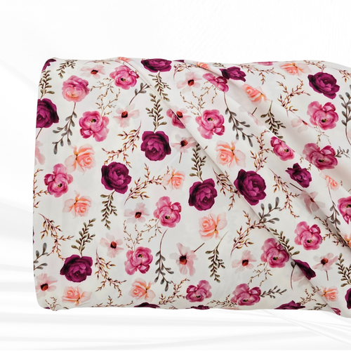 Beth's Exclusive Fuchsia Meadow Floral 4-way Stretch Crinkle Poly Fabric (sold by half yards)