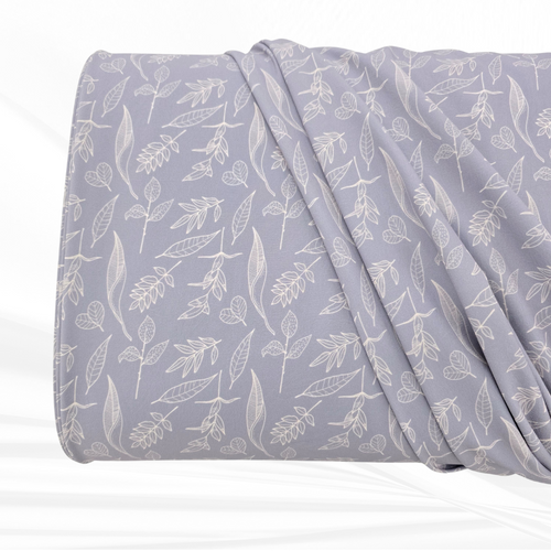 Muted Violet Botanical Leaves 4-way Stretch Crinkle Poly Fabric (sold by half yards)