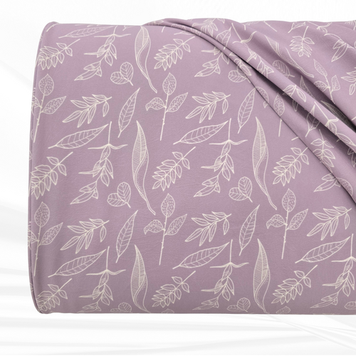 Mauve Botanical Leaves 4-way Stretch Crinkle Poly Fabric (sold by half yards)