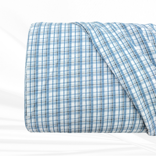 Teal Plaid Seersucker Fabric (sold by half yards)