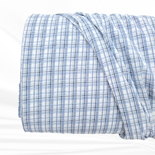 Blue Plaid Seersucker Fabric (sold by half yards)