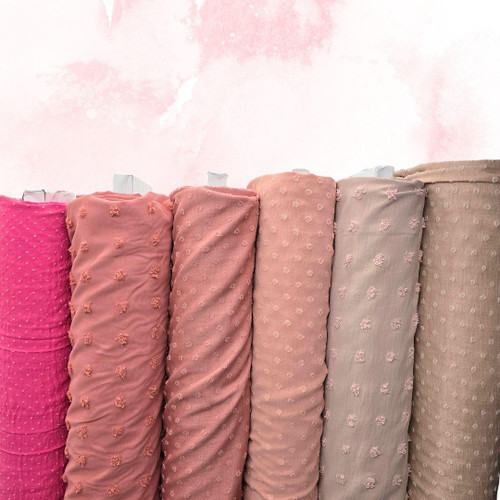 Peach Round Linen Swiss Dot Fabric  (sold by half yard)