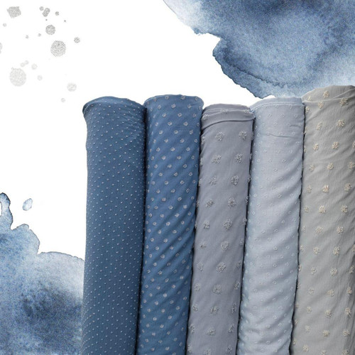 Powder Blue Round Linen Swiss Dot Fabric (sold by half yards)