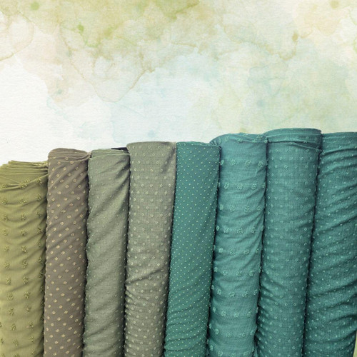 Deep Sage Round Poly Swiss Dot Fabric (Sold by half yards)