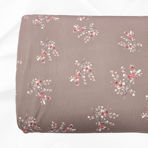 Beth's Exclusive Khaki Soft Summer Buds Brushed Rib Knit Fabric (sold by half yards)