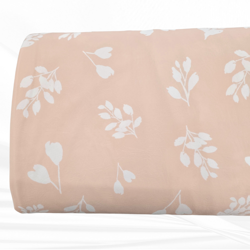 Beth's Exclusive Light Peach Sprigs 4 Way Stretch Crinkle Poly Fabric (sold by half yards)
