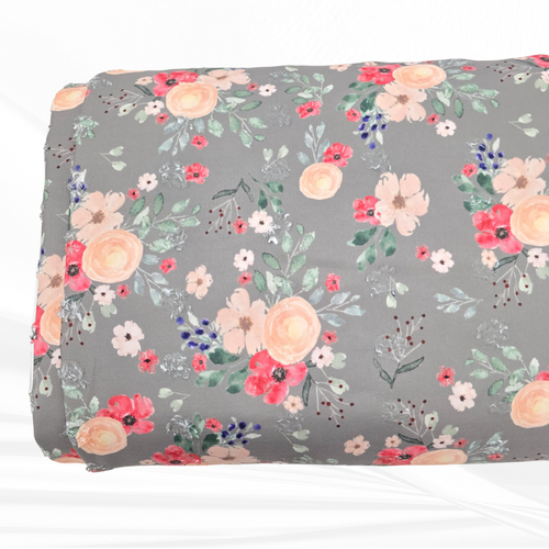 Beth's Exclusive Brown, Pink And Peach Flowers Penny Size Swiss Dot Fabric (sold by half yards)