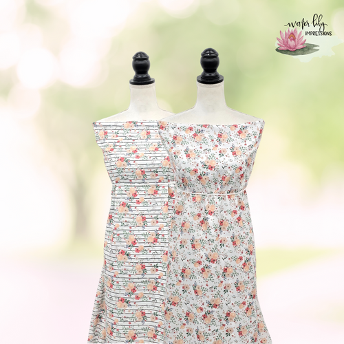 Beth's Exclusive Pink And Peach Flowers Penny Size Swiss Dot Fabric (sold by half yards)