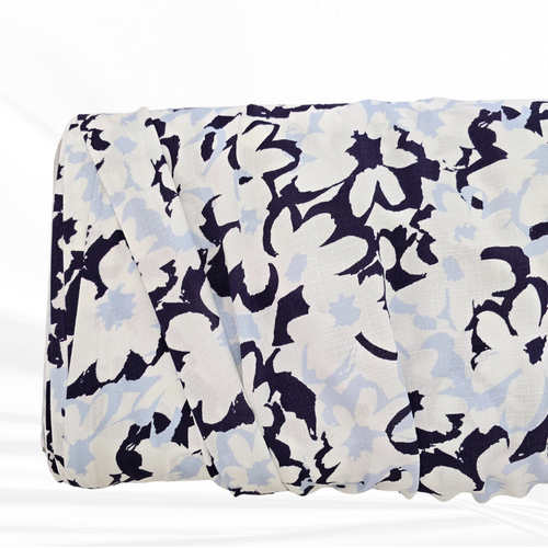 Navy Floral Smash Rayon Slub Fabric (sold by half yards)