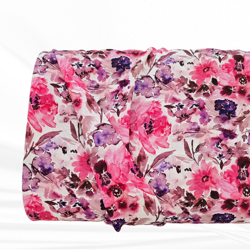 Pink Splashes Rayon Linen Slub Fabric (sold by half yards)