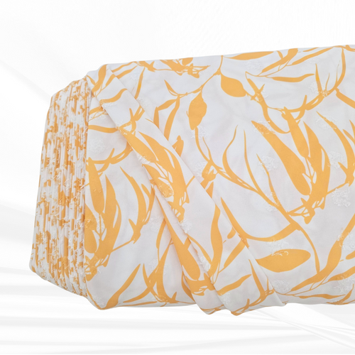 Large Golden Tropical Foliage Linen Penny Size Swiss Dot Fabric (sold by half yards)
