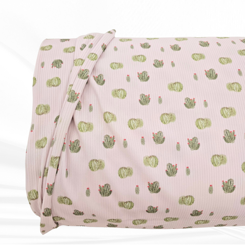 Beth's Exclusive Blush Blooming Cactus Brushed Rib Knit Fabric (sold by half yards)