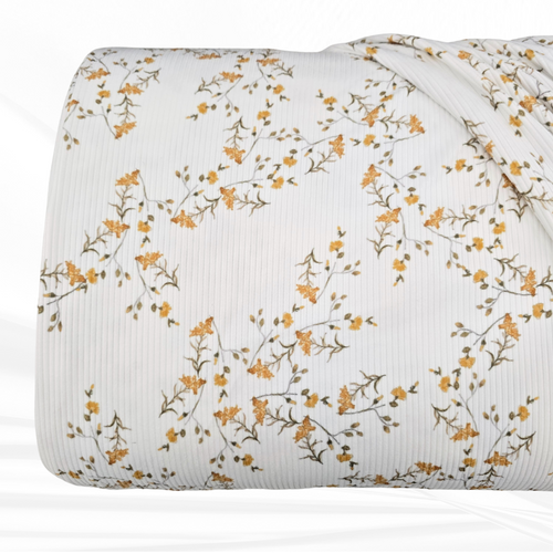 Beth's Exclusive Dressy Goldenrod Sprigs Brushed Rib Knit Fabric (Sold by half yards)