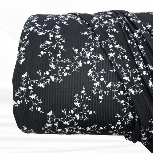 Beth's Exclusive Black Goldenrod Silhouettes Brushed Rib Knit Fabric (Sold by half yards)