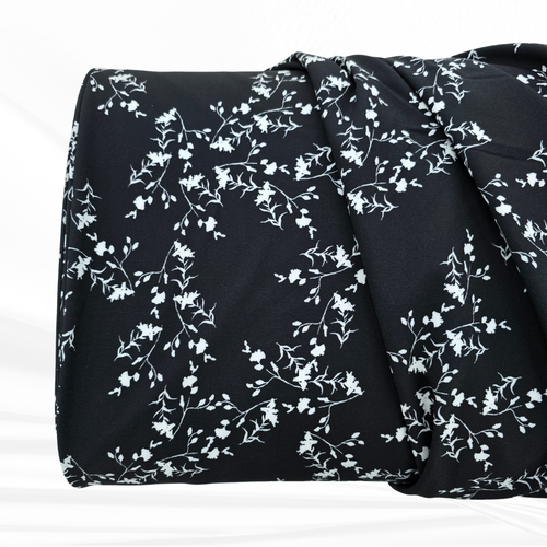 Beth's Exclusive Black Goldenrod Silhouettes 4 Way Stretch Crinkle Poly Fabric (Sold by half yards)